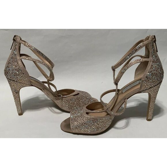 INC Rhinestone Embellished Strappy Heels With Back Zipper Womens Size 7M Beige - Picture 3 of 6